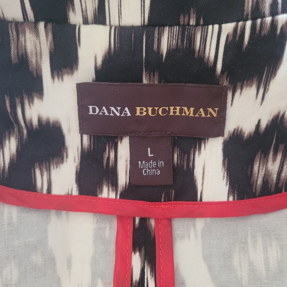 Dana Buchman Double Breasted Animal Print Trench Coat Size Large Lightweight - Picture 8 of 14